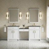 Bellshire 84" Dual Vanity Set with 24" Make-Up Counter, Bright White w/3 cm Parisien Bleu Silestone Top