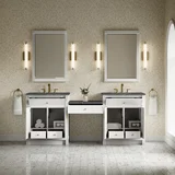 Bellshire 84" Dual Vanity Set with 24" Make-Up Counter, Bright White w/3 cm Parisien Bleu Silestone Top