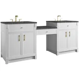 Bellshire 84" Dual Vanity Set with 24" Make-Up Counter, Bright White w/3 cm Parisien Bleu Silestone Top