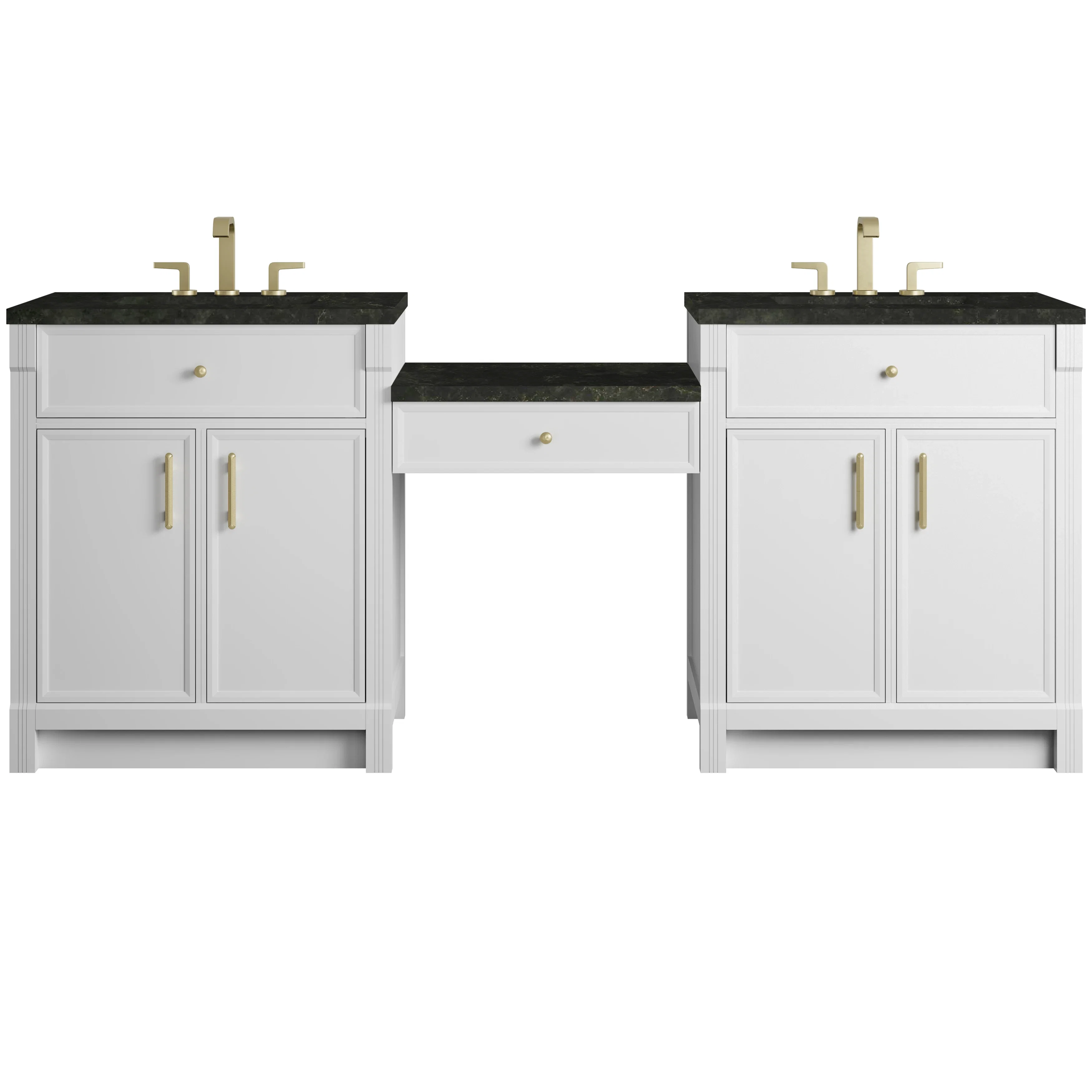 Bellshire 84" Dual Vanity Set with 24" Make-Up Counter, Bright White w/3 cm Phantome Eclos Top