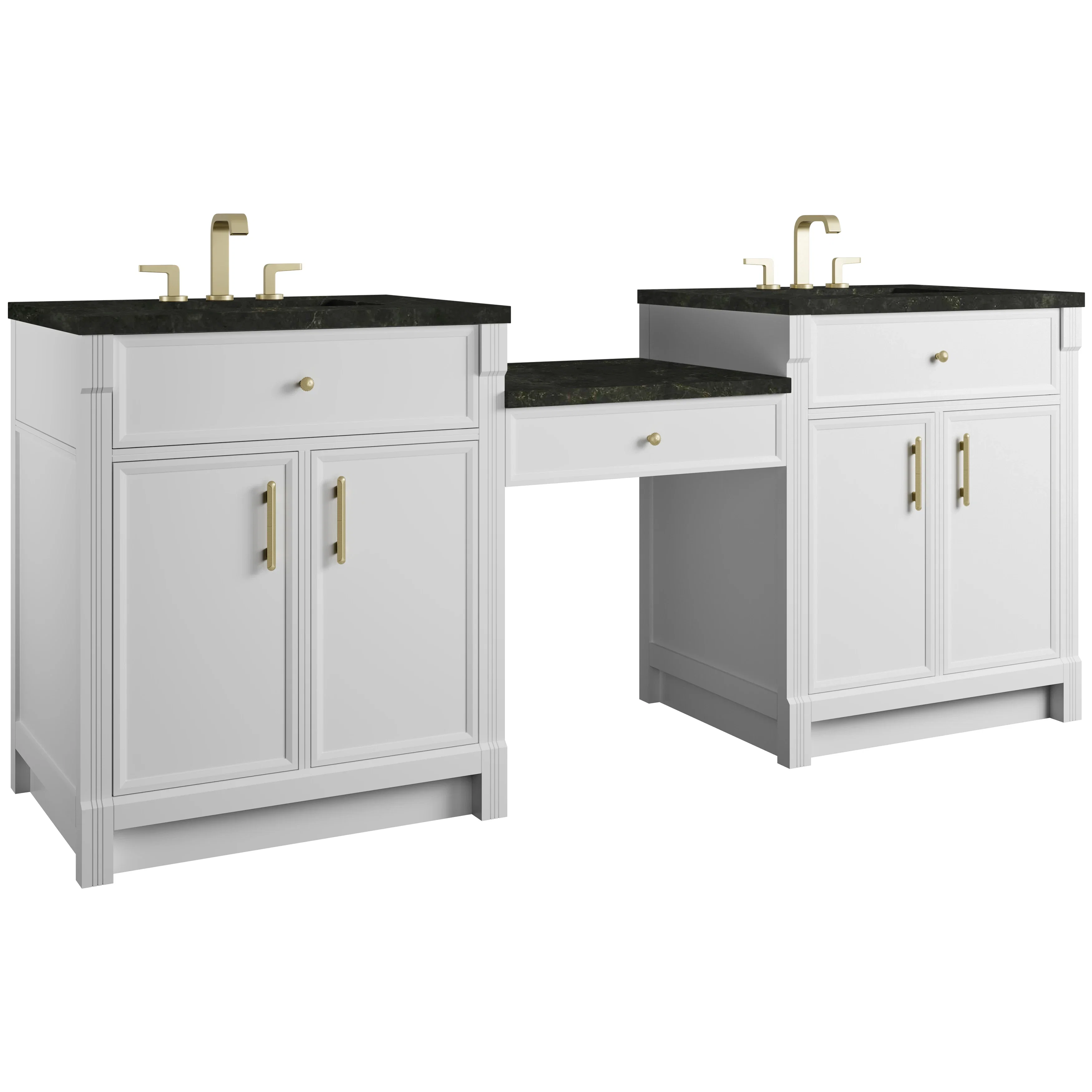 Bellshire 84" Dual Vanity Set with 24" Make-Up Counter, Bright White w/3 cm Phantome Eclos Top