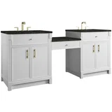 Bellshire 84" Dual Vanity Set with 24" Make-Up Counter, Bright White w/3 cm Phantome Eclos Top