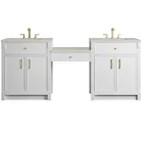 Bellshire 84" Dual Vanity Set with 24" Make-Up Counter, Bright White w/3 cm Siberian Silestone Top