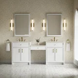 Bellshire 84" Dual Vanity Set with 24" Make-Up Counter, Bright White w/3 cm Siberian Silestone Top