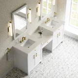 Bellshire 84" Dual Vanity Set with 24" Make-Up Counter, Bright White w/3 cm Siberian Silestone Top