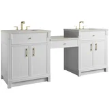 Bellshire 84" Dual Vanity Set with 24" Make-Up Counter, Bright White w/3 cm Siberian Silestone Top
