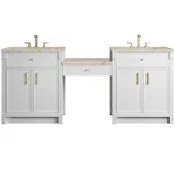 Bellshire 84" Dual Vanity Set with 24" Make-Up Counter, Bright White w/3 cm Tajnar Eclos Top