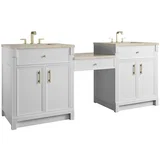 Bellshire 84" Dual Vanity Set with 24" Make-Up Counter, Bright White w/3 cm Tajnar Eclos Top