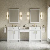 Bellshire 84" Dual Vanity Set with 24" Make-Up Counter, Bright White w/3 cm Victorian Silver Silestone Top