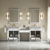Bellshire 84" Dual Vanity Set with 24" Make-Up Counter, Bright White w/3 cm Victorian Silver Silestone Top