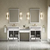 Bellshire 84" Dual Vanity Set with 24" Make-Up Counter, Bright White w/3 cm White Zeus Silestone Top