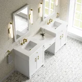 Bellshire 84" Dual Vanity Set with 24" Make-Up Counter, Bright White w/3 cm White Zeus Silestone Top