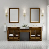 Bellshire 84" Dual Vanity Set with 24" Make-Up Counter, Honey Oak w/3 cm Lime Delight Silestone Top