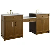 Bellshire 84" Dual Vanity Set with 24" Make-Up Counter, Honey Oak w/3 cm Lime Delight Silestone Top
