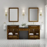 Bellshire 84" Dual Vanity Set with 24" Make-Up Counter, Honey Oak w/3 cm Parisien Bleu Silestone Top