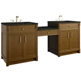 Bellshire 84" Dual Vanity Set with 24" Make-Up Counter, Honey Oak w/3 cm Phantome Eclos Top