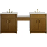 Bellshire 84" Dual Vanity Set with 24" Make-Up Counter, Honey Oak w/3 cm Siberian Silestone Top