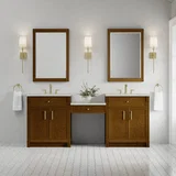 Bellshire 84" Dual Vanity Set with 24" Make-Up Counter, Honey Oak w/3 cm Siberian Silestone Top