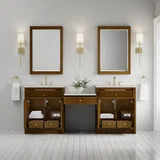 Bellshire 84" Dual Vanity Set with 24" Make-Up Counter, Honey Oak w/3 cm Siberian Silestone Top