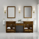 Bellshire 84" Dual Vanity Set with 24" Make-Up Counter, Honey Oak w/3 cm Tajnar Eclos Top