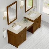 Bellshire 84" Dual Vanity Set with 24" Make-Up Counter, Honey Oak w/3 cm Tajnar Eclos Top