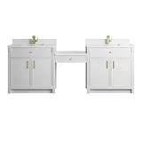 Bellshire 96" Dual Vanity Set with 24" Make-Up Counter, Bright White w/Single Hole 3 cm White Zeus Silestone Top & Backsplash