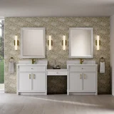 Bellshire 96" Dual Vanity Set with 24" Make-Up Counter, Bright White w/Single Hole 3 cm White Zeus Silestone Top & Backsplash