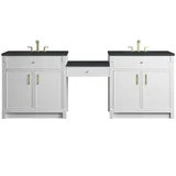 Bellshire 96" Dual Vanity Set with 24" Make-Up Counter, Bright White w/3 cm Charcoal Soapstone Silestone Top