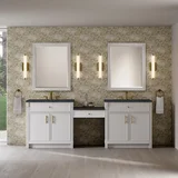 Bellshire 96" Dual Vanity Set with 24" Make-Up Counter, Bright White w/3 cm Charcoal Soapstone Silestone Top