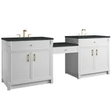 Bellshire 96" Dual Vanity Set with 24" Make-Up Counter, Bright White w/3 cm Charcoal Soapstone Silestone Top