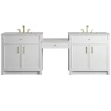 Bellshire 96" Dual Vanity Set with 24" Make-Up Counter, Bright White w/3 cm Eternal Jasmine Pearl Silestone Top