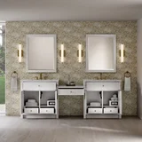 Bellshire 96" Dual Vanity Set with 24" Make-Up Counter, Bright White w/3 cm Eternal Jasmine Pearl Silestone Top