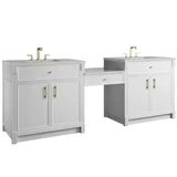 Bellshire 96" Dual Vanity Set with 24" Make-Up Counter, Bright White w/3 cm Eternal Jasmine Pearl Silestone Top