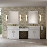 Bellshire 96" Dual Vanity Set with 24" Make-Up Counter, Bright White w/3 cm Ethereal Noctis Silestone Top