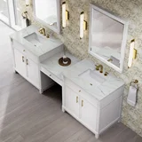Bellshire 96" Dual Vanity Set with 24" Make-Up Counter, Bright White w/3 cm Ethereal Noctis Silestone Top