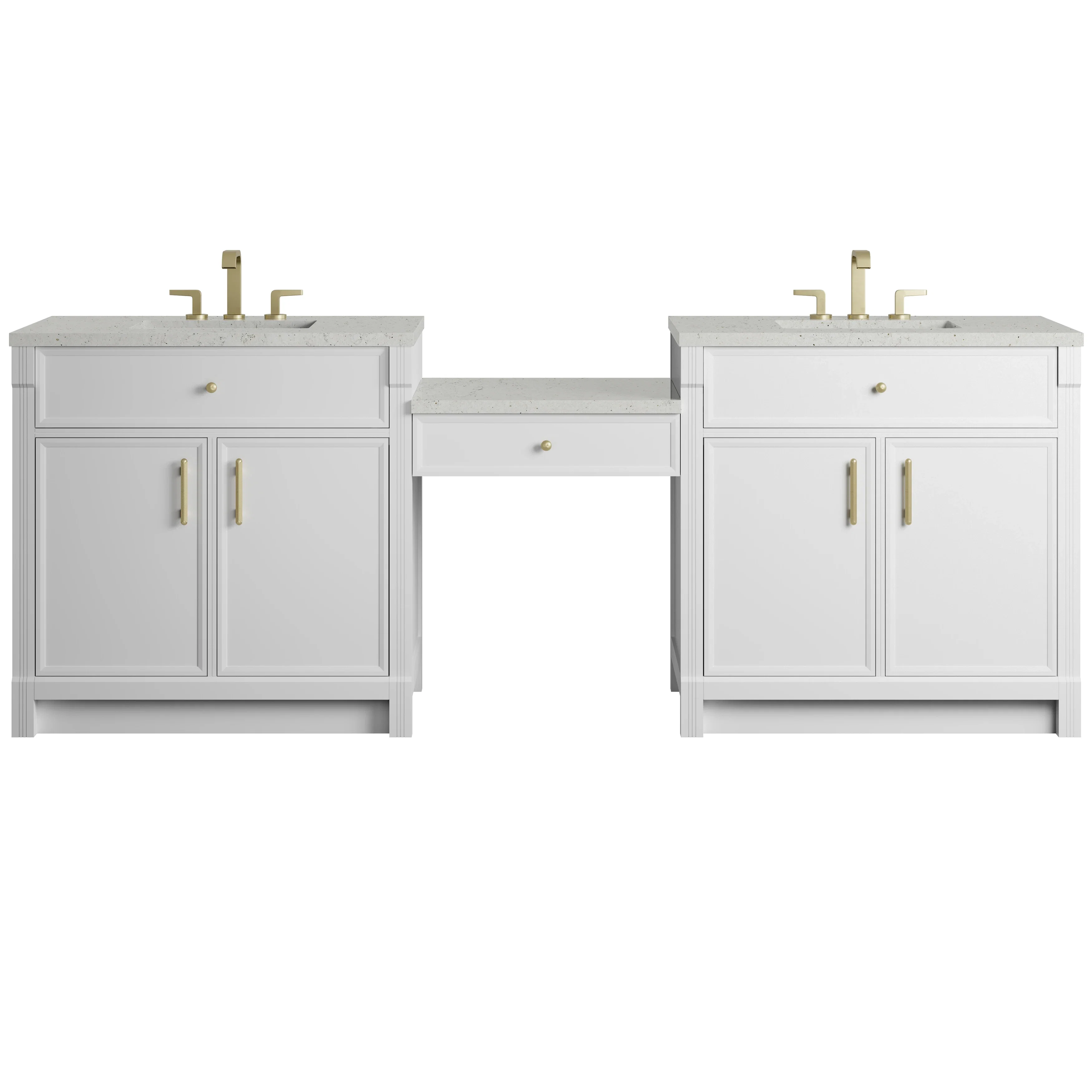 Bellshire 96" Dual Vanity Set with 24" Make-Up Counter, Bright White w/3 cm Lime Delight Silestone Top
