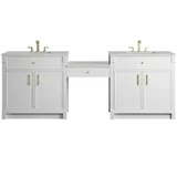Bellshire 96" Dual Vanity Set with 24" Make-Up Counter, Bright White w/3 cm Lime Delight Silestone Top