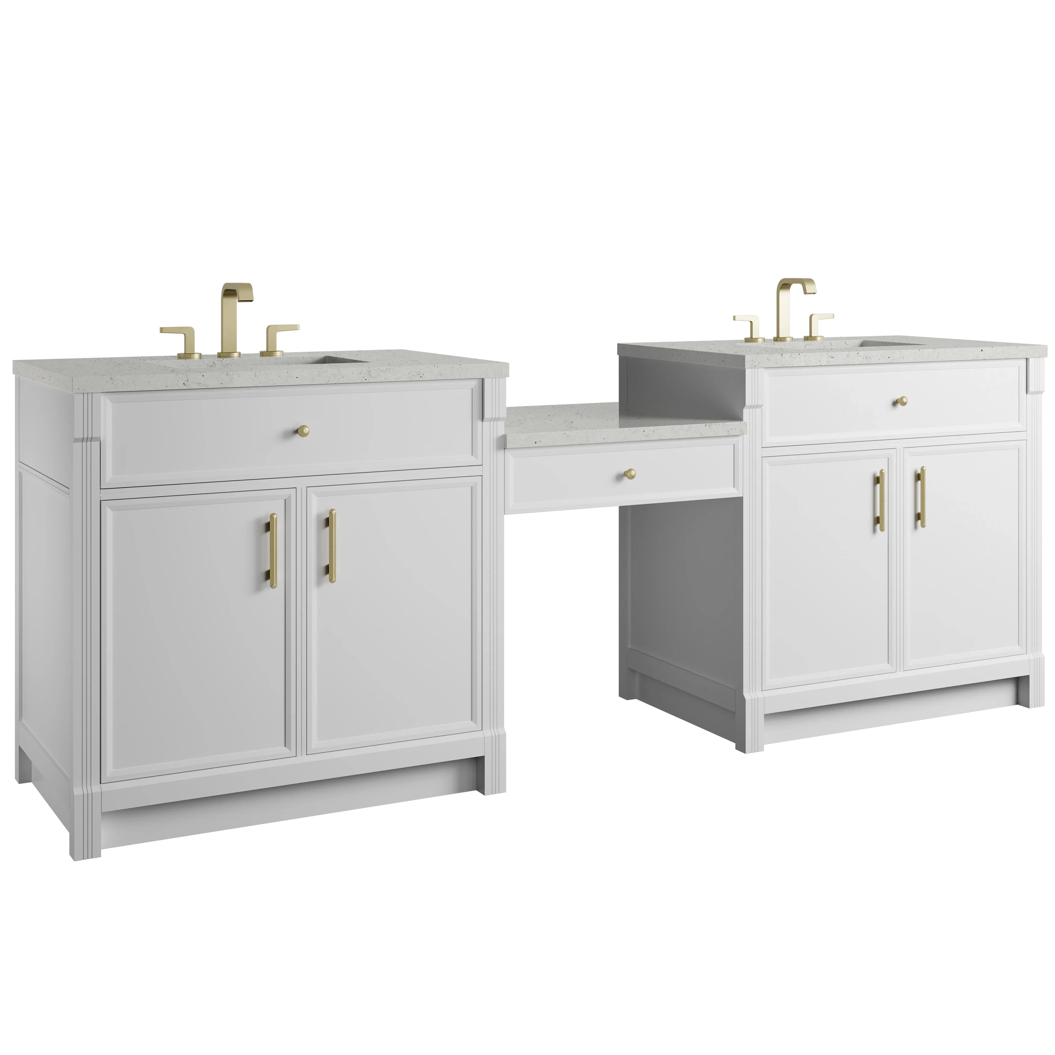 Bellshire 96" Dual Vanity Set with 24" Make-Up Counter, Bright White w/3 cm Lime Delight Silestone Top