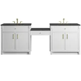 Bellshire 96" Dual Vanity Set with 24" Make-Up Counter, Bright White w/3 cm Parisien Bleu Silestone Top