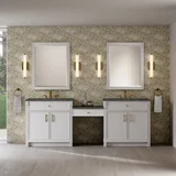 Bellshire 96" Dual Vanity Set with 24" Make-Up Counter, Bright White w/3 cm Parisien Bleu Silestone Top
