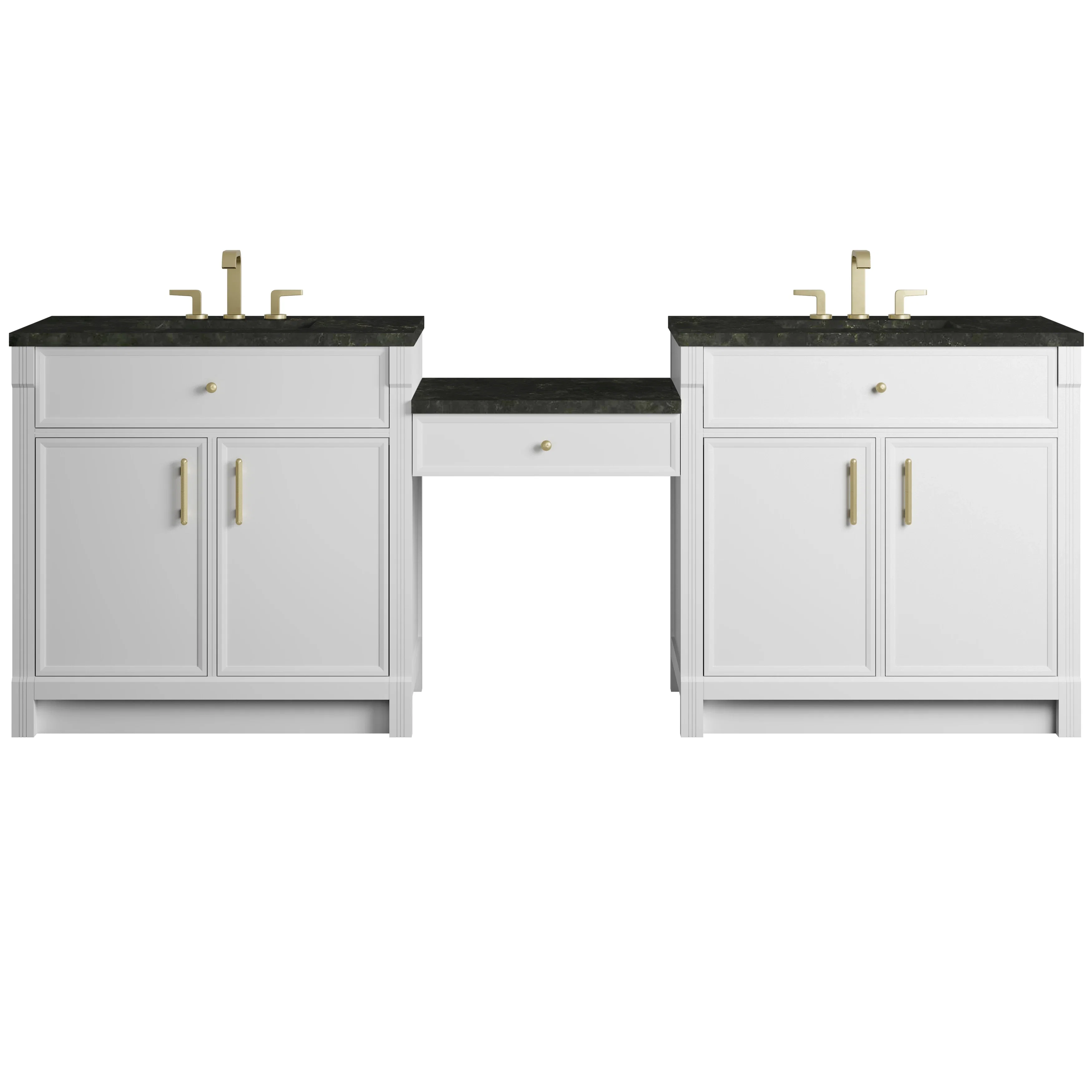 Bellshire 96" Dual Vanity Set with 24" Make-Up Counter, Bright White w/3 cm Phantome Eclos Top