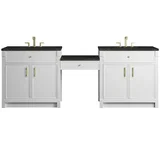 Bellshire 96" Dual Vanity Set with 24" Make-Up Counter, Bright White w/3 cm Phantome Eclos Top