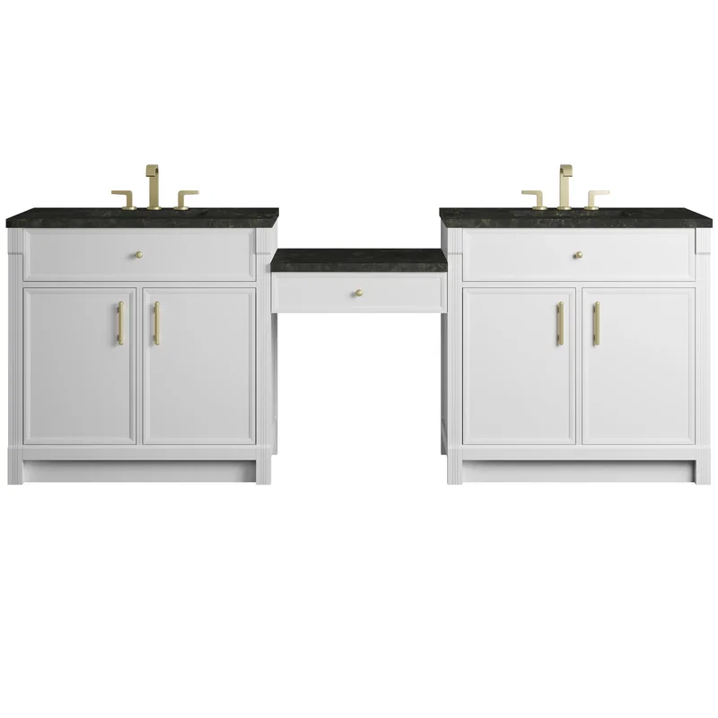 Bellshire 96" Dual Vanity Set with 24" Make-Up Counter, Bright White w/3 cm Phantome Eclos Top
