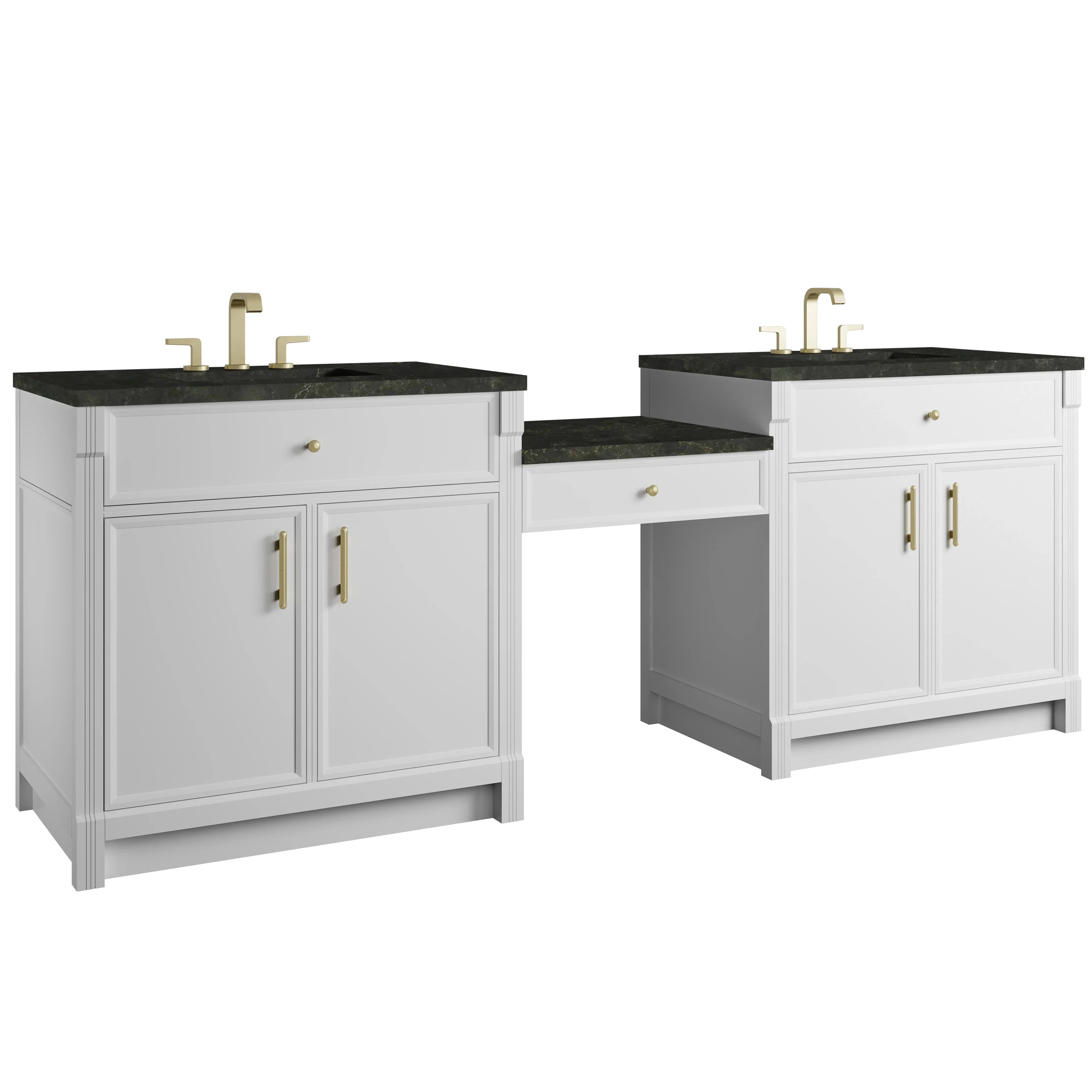 Bellshire 96" Dual Vanity Set with 24" Make-Up Counter, Bright White w/3 cm Phantome Eclos Top