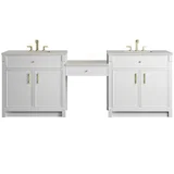 Bellshire 96" Dual Vanity Set with 24" Make-Up Counter, Bright White w/3 cm Siberian Silestone Top
