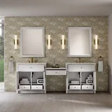 Bellshire 96" Dual Vanity Set with 24" Make-Up Counter, Bright White w/3 cm Siberian Silestone Top