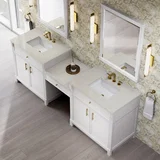 Bellshire 96" Dual Vanity Set with 24" Make-Up Counter, Bright White w/3 cm Siberian Silestone Top