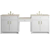 Bellshire 96" Dual Vanity Set with 24" Make-Up Counter, Bright White w/3 cm Tajnar Eclos Top
