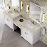 Bellshire 96" Dual Vanity Set with 24" Make-Up Counter, Bright White w/3 cm Tajnar Eclos Top