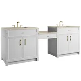 Bellshire 96" Dual Vanity Set with 24" Make-Up Counter, Bright White w/3 cm Tajnar Eclos Top